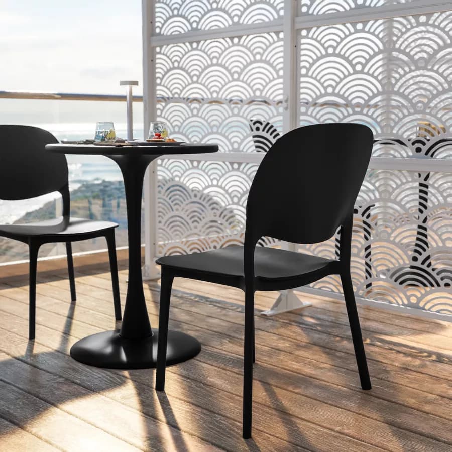 Set bistrot con tavolo rotondo 60 cm e 2 sedie impilabili in polipropilene nero - Tulipano