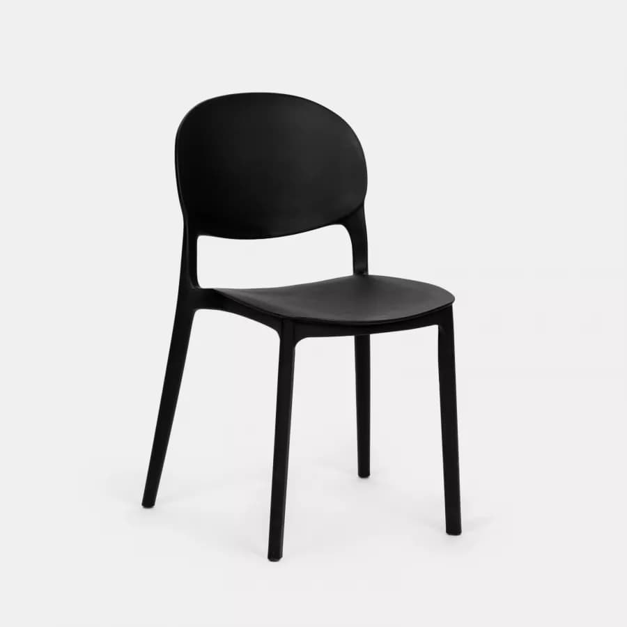 Set bistrot con tavolo rotondo 60 cm e 2 sedie impilabili in polipropilene nero - Tulipano