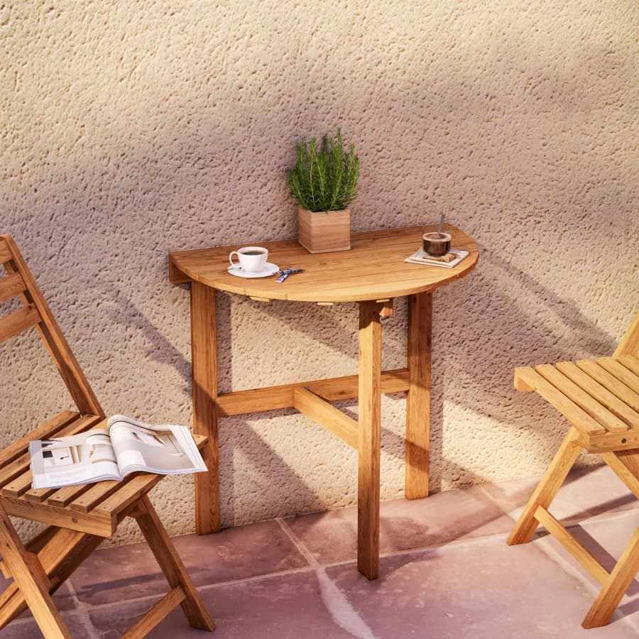 Set bistrot salvaspazio con tavolo pieghevole e 2 sedie pieghevoli in legno massello di acacia - Nauru