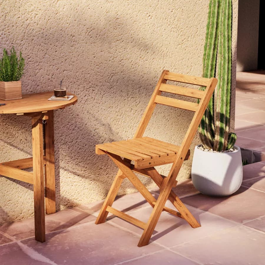 Set bistrot salvaspazio con tavolo pieghevole e 2 sedie pieghevoli in legno massello di acacia - Nauru