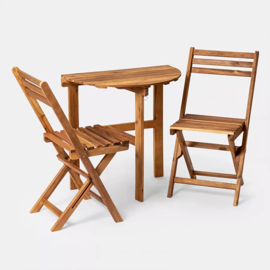 Set bistrot salvaspazio con tavolo pieghevole e 2 sedie pieghevoli in legno massello di acacia - Nauru