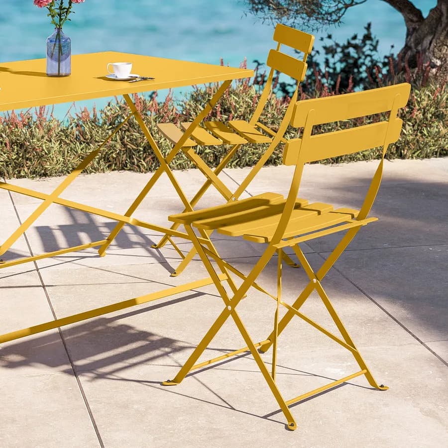 Set pranzo pieghevole con tavolo 110x70 cm e 4 sedie in metallo senape - Atelier