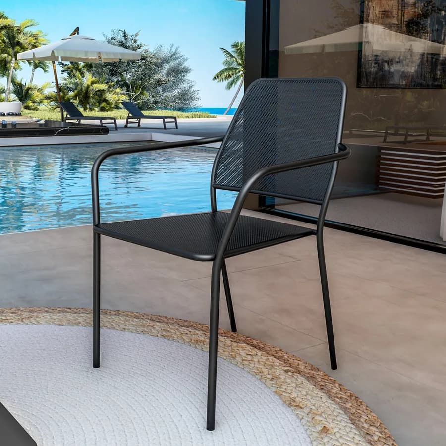 Set bistrot tavolo 60x60 cm con top in marmo e 2 sedie con braccioli in metallo nero - Raspin