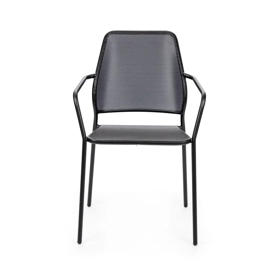 Set bistrot tavolo 60x60 cm con top in marmo e 2 sedie con braccioli in metallo nero - Raspin