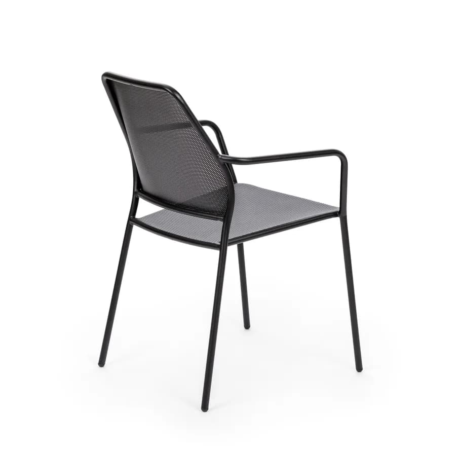 Set bistrot tavolo 60x60 cm con top in marmo e 2 sedie con braccioli in metallo nero - Raspin