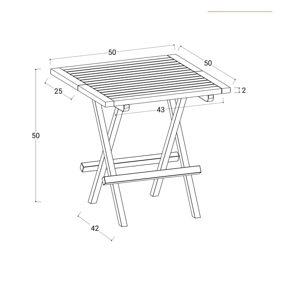 Set relax tavolino pieghevole 50x50 cm e 2 sedie pieghevoli in legno teak - Louis