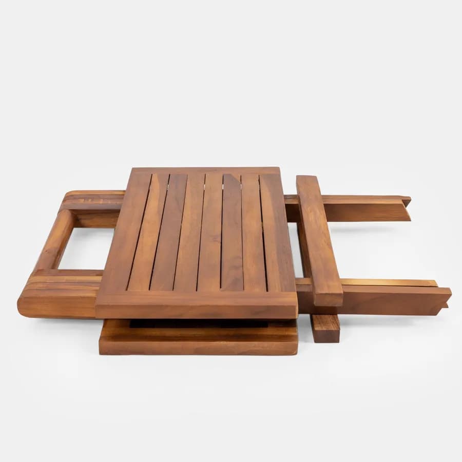Set relax tavolino pieghevole 50x50 cm e 2 sedie pieghevoli in legno teak - Louis