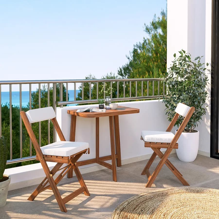 Set bistrot tavolo 70x40 cm e 2 sedie in legno di acacia - Paja