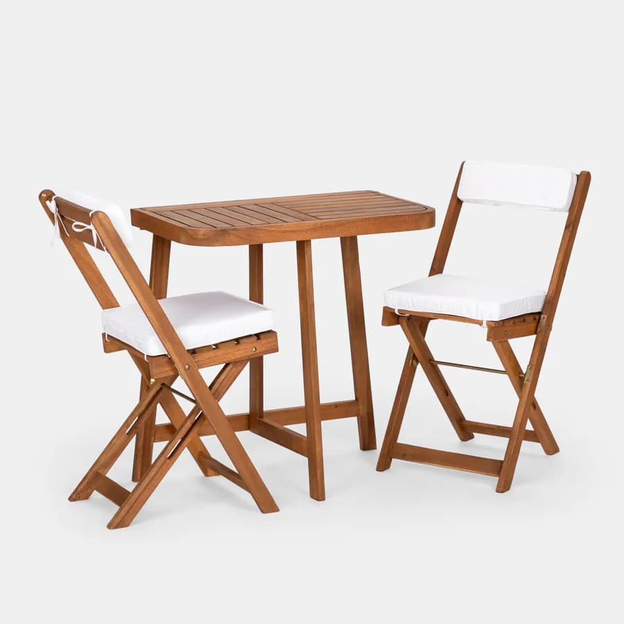 Set bistrot tavolo 70x40 cm e 2 sedie in legno di acacia - Paja