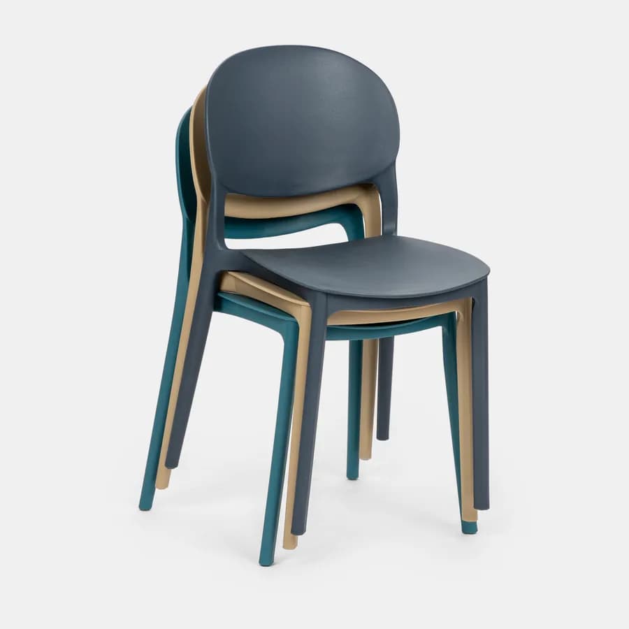 Set bistrot tavolo rotondo 60 cm e 2 sedie impilabili in polipropilene blu oceano - Sonny