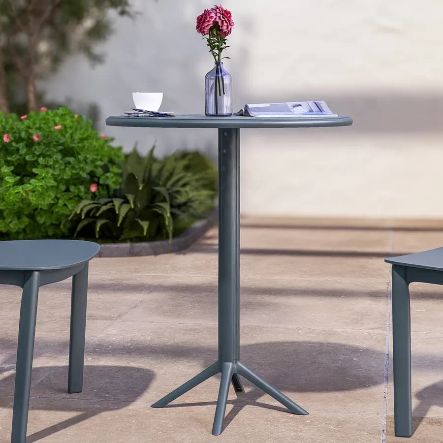 Set bistrot tavolo rotondo 60 cm e 2 sedie impilabili in polipropilene blu oceano - Sonny