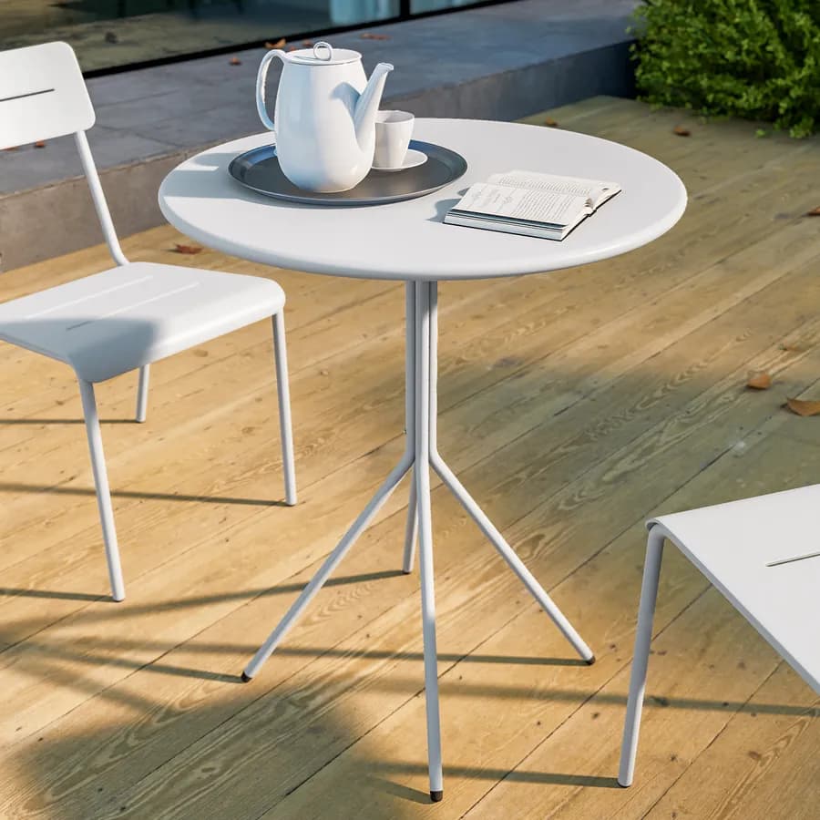 Set bistrot tavolo rotondo 60 cm e 2 sedie in acciaio bianco - Spezia
