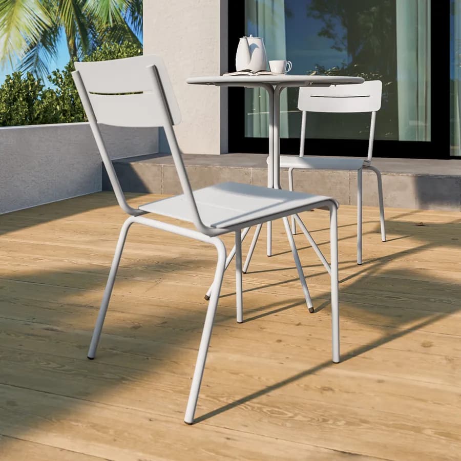 Set bistrot tavolo rotondo 60 cm e 2 sedie in acciaio bianco - Spezia