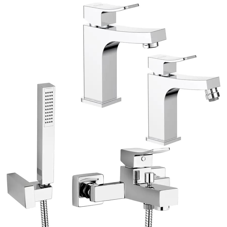 Set completo Jacuzzi - Rubinetteria per lavabo vasca e bidet in ottone cromato Tanka serie design
