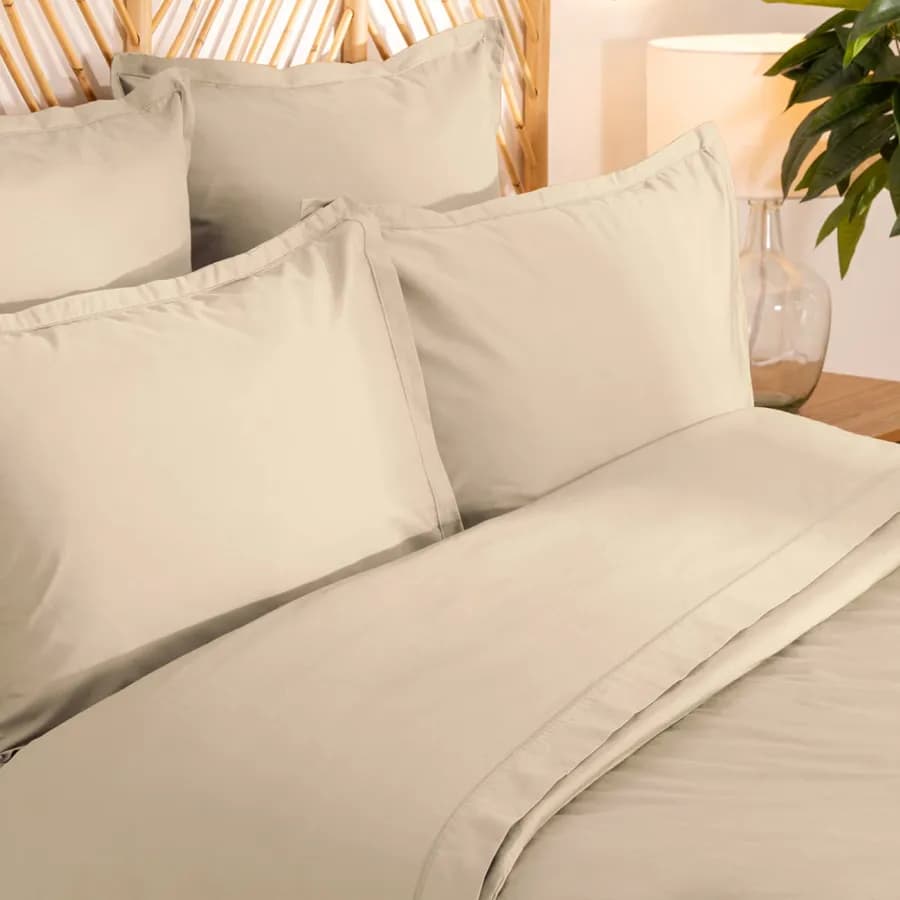 Set copripiumino 240x220 cm e 2 federe 63x63 cm in cotone percalle beige - Lidia