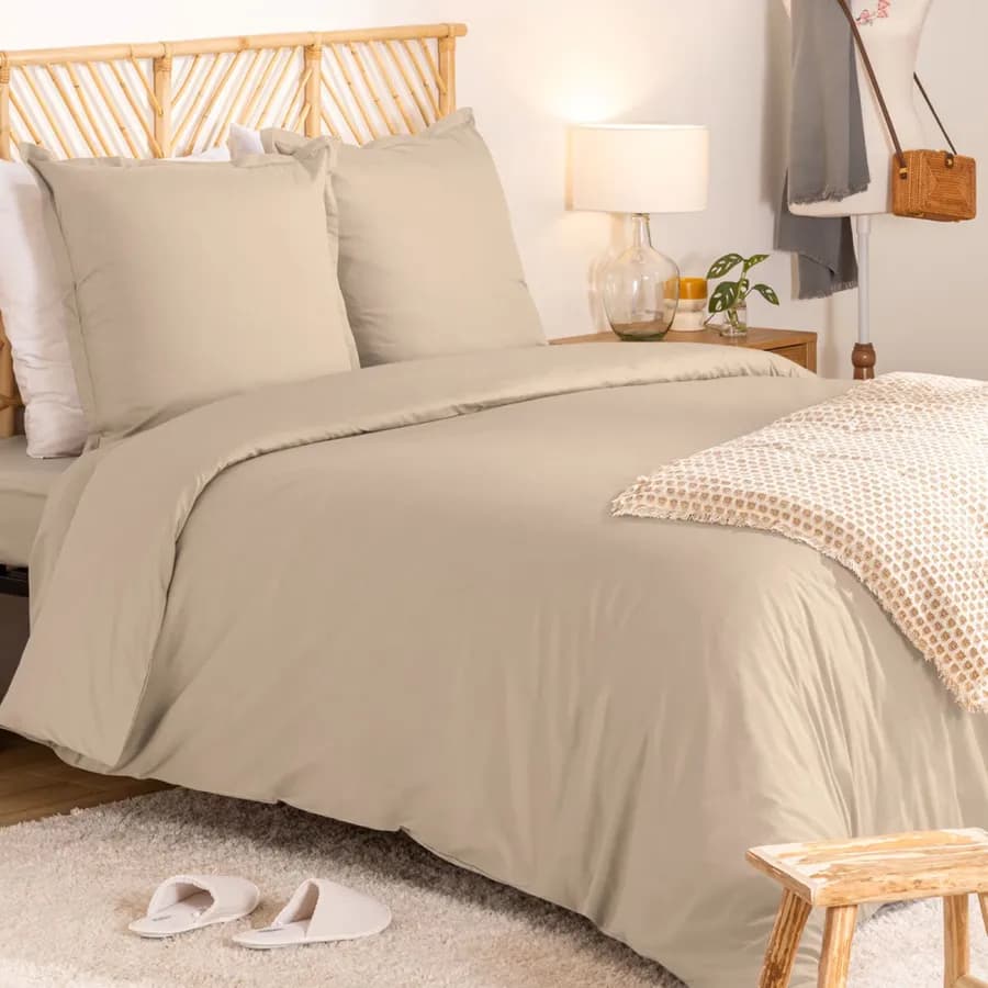 Set copripiumino 260x240 cm e 2 federe 63x63 cm in cotone percalle beige - Lidia