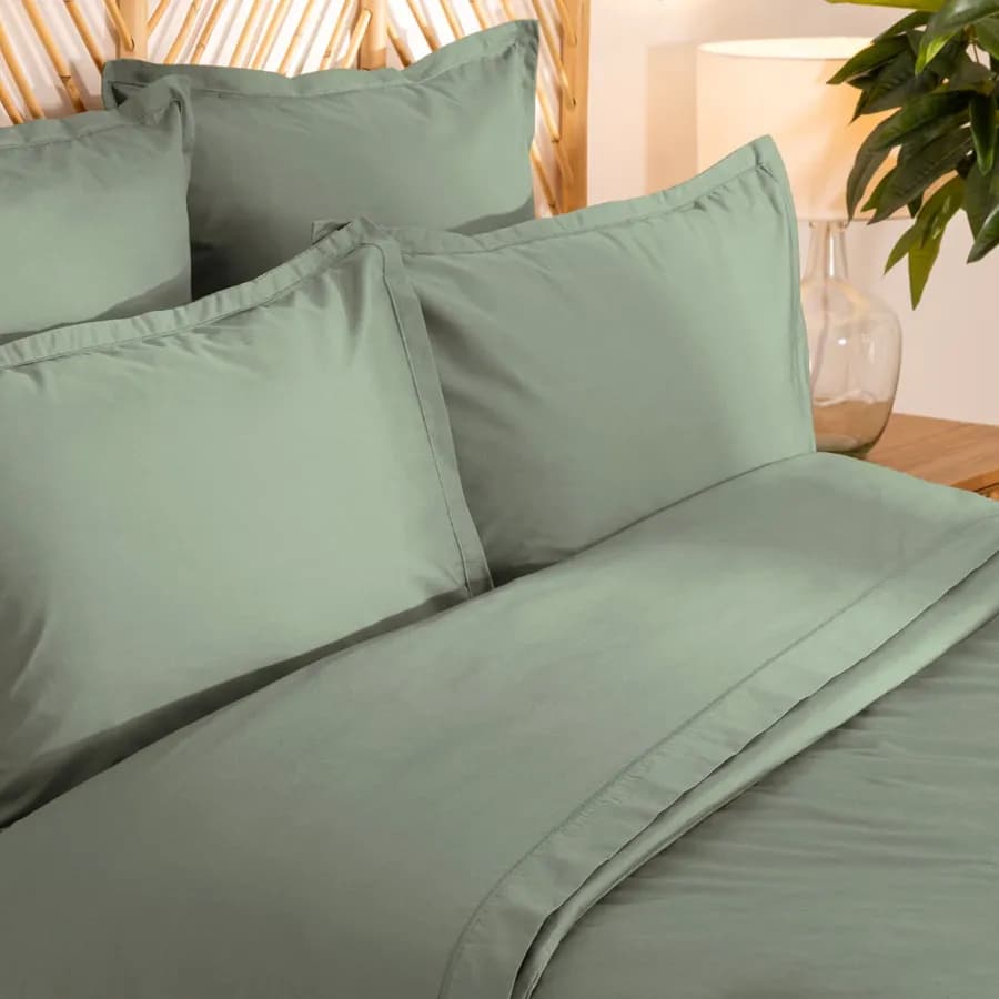 Set copripiumino 260x240 cm e 2 federe 63x63 cm in cotone percalle verde - Lidia