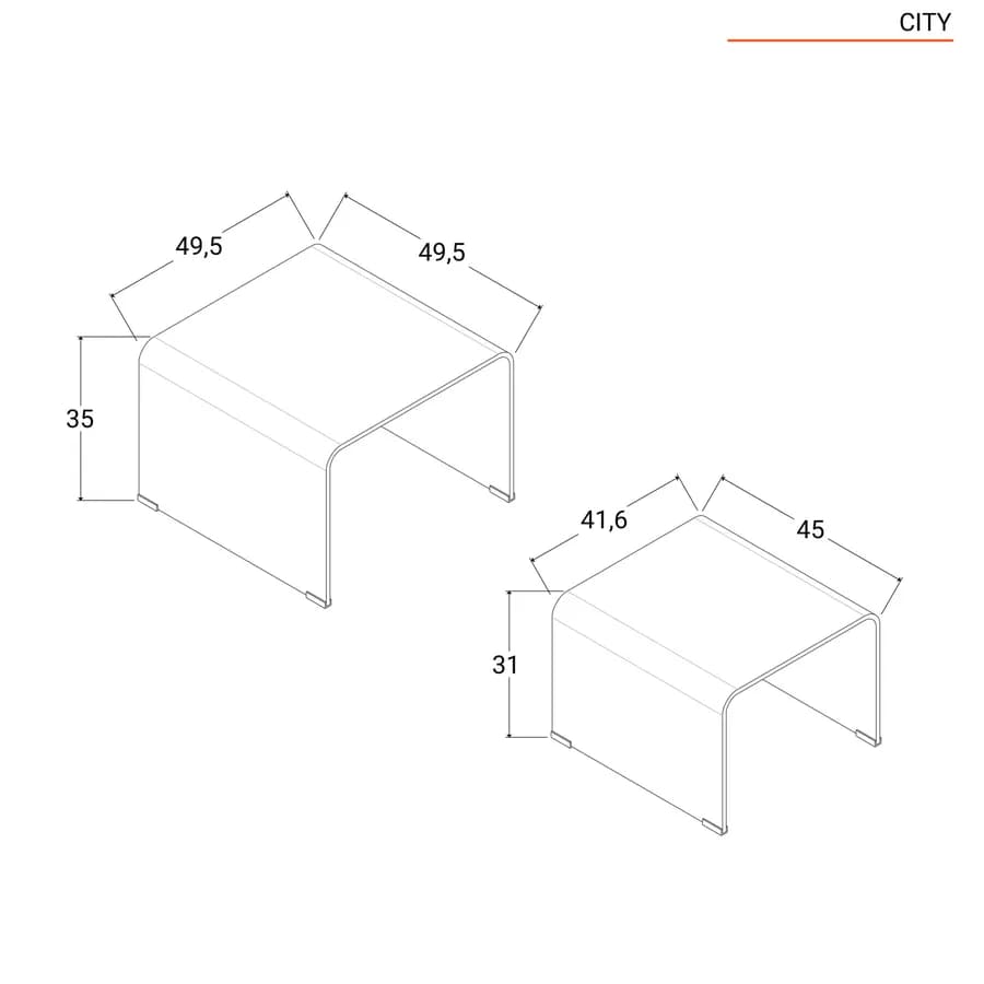 Set da 2 tavolini in vetro fumè sagomato e curvato - City