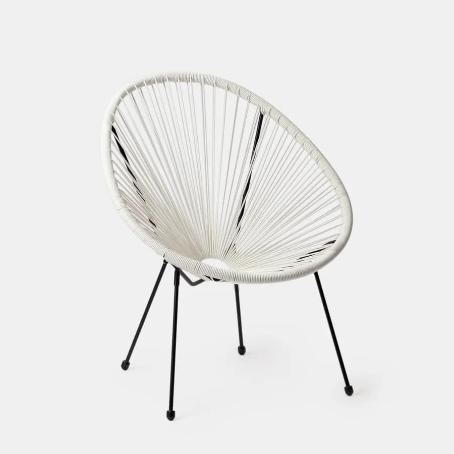 Set relax con divano 2 poltrone e tavolino 90x45 cm in metallo nero e corda bianca - Kalimba