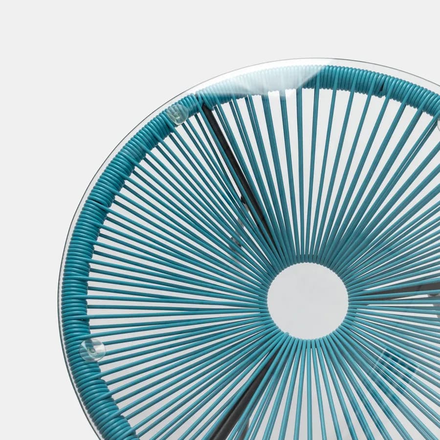 Set relax con 2 poltrone e tavolino rotondo 50 cm in metallo nero e corda azzurro - Kalimba