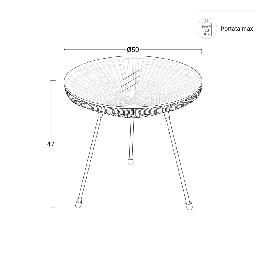 Set relax con 2 poltrone e tavolino rotondo 50 cm in metallo nero e corda azzurro - Kalimba