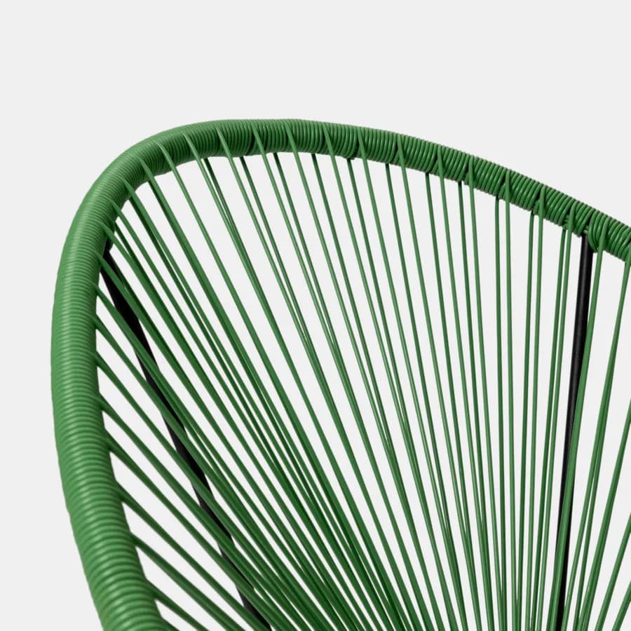 Set relax con 2 poltrone e tavolino rotondo 50 cm in metallo nero e corda verde - Kalimba