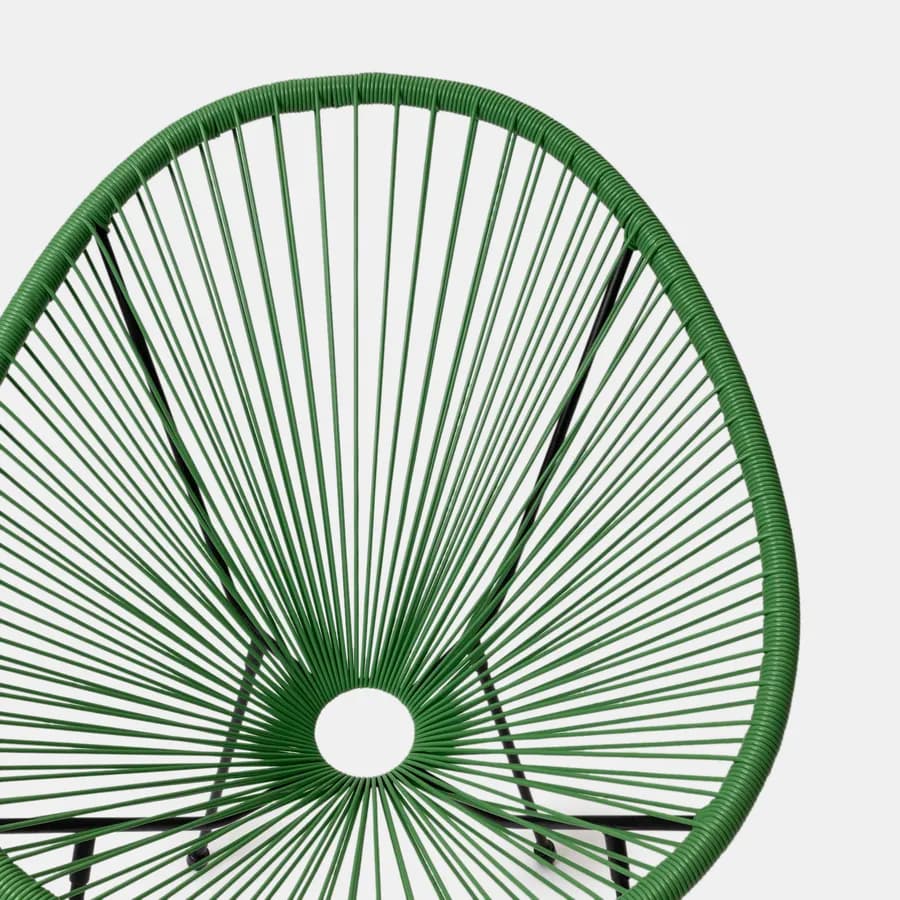 Set relax con 2 poltrone e tavolino rotondo 50 cm in metallo nero e corda verde - Kalimba