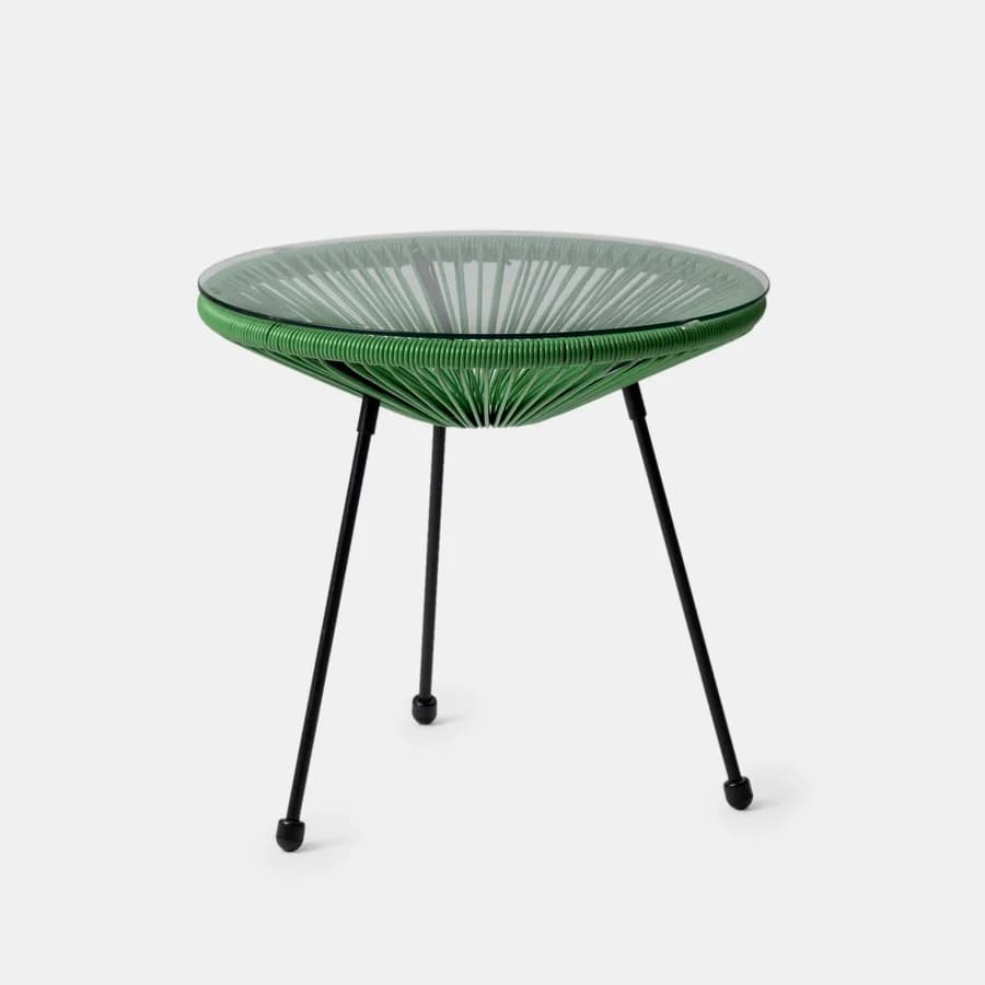 Set relax con 2 poltrone e tavolino rotondo 50 cm in metallo nero e corda verde - Kalimba