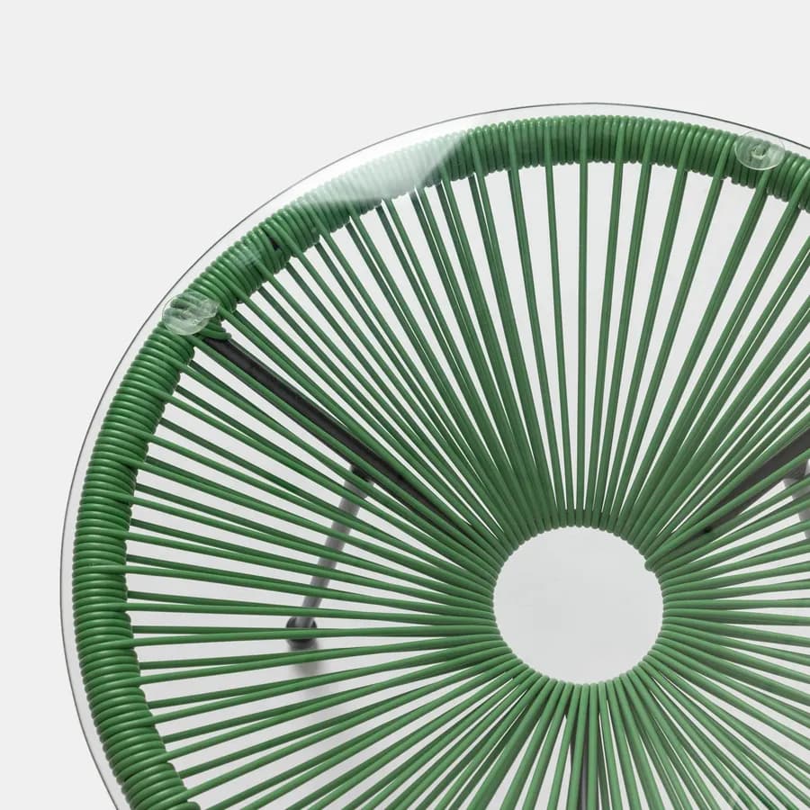 Set relax con 2 poltrone e tavolino rotondo 50 cm in metallo nero e corda verde - Kalimba