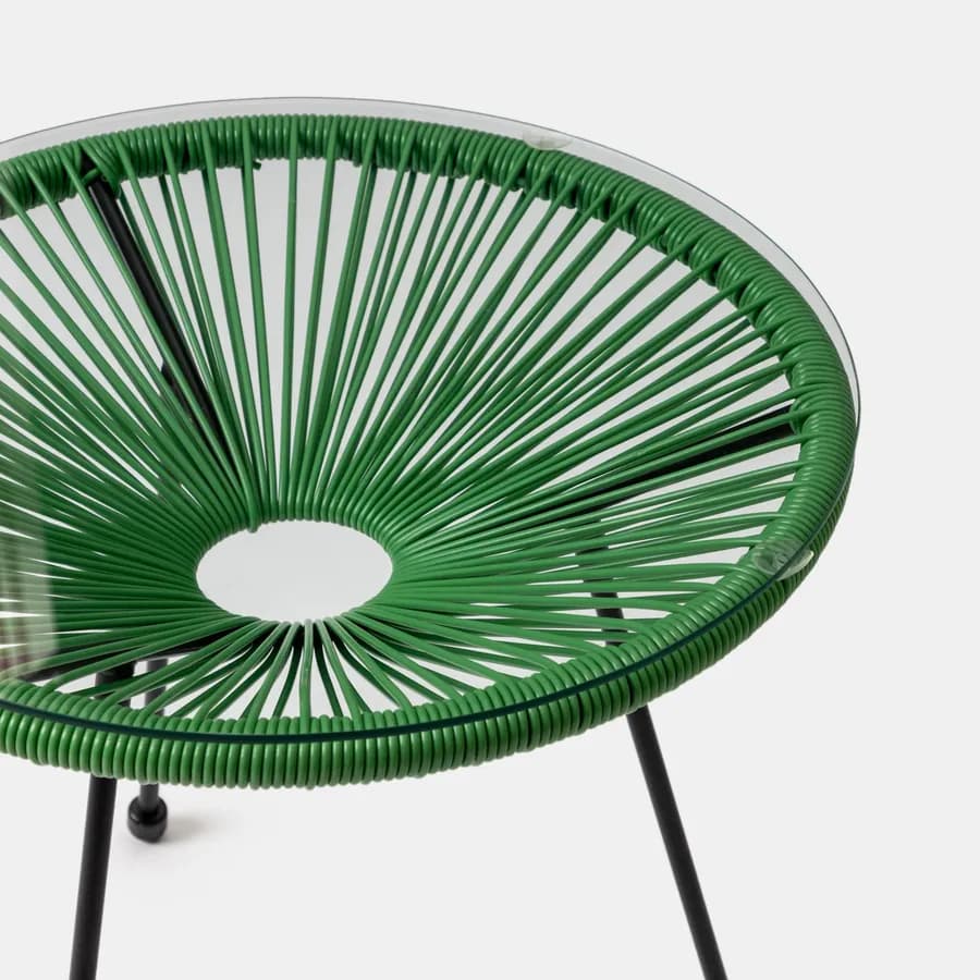 Set relax con 2 poltrone e tavolino rotondo 50 cm in metallo nero e corda verde - Kalimba