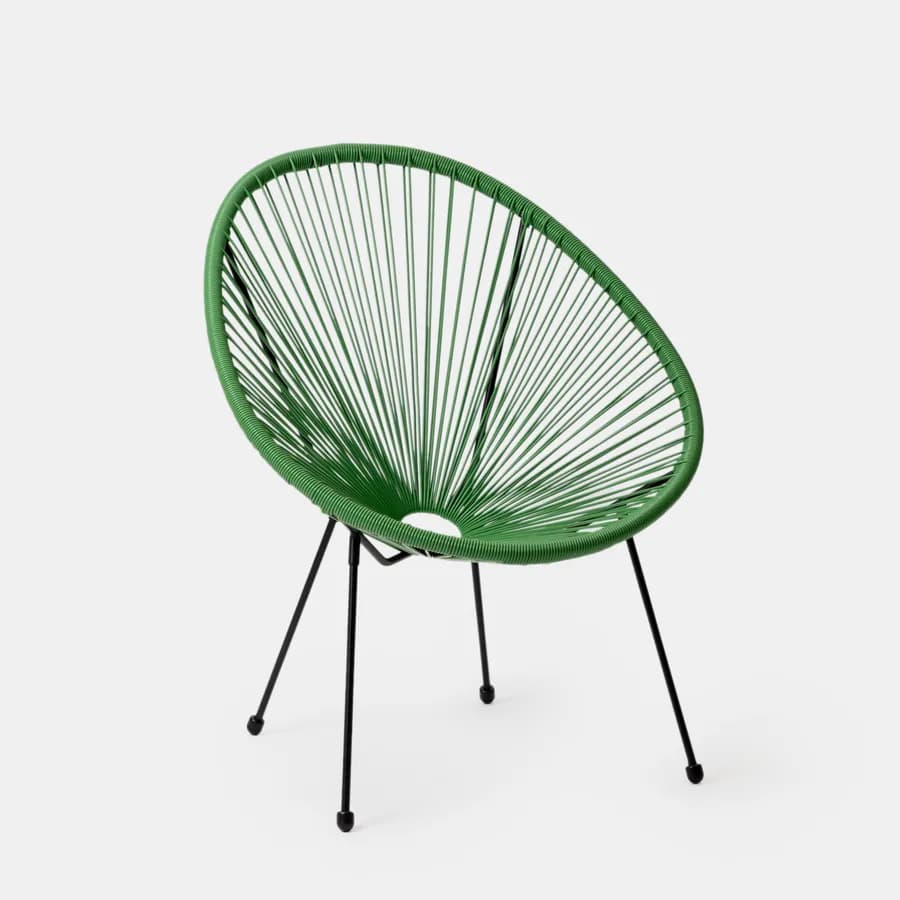 Set relax con 2 poltrone e tavolino rotondo 50 cm in metallo nero e corda verde - Kalimba