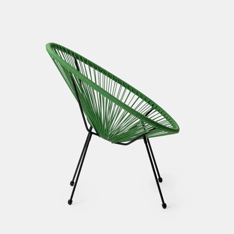 Set relax con 2 poltrone e tavolino rotondo 50 cm in metallo nero e corda verde - Kalimba