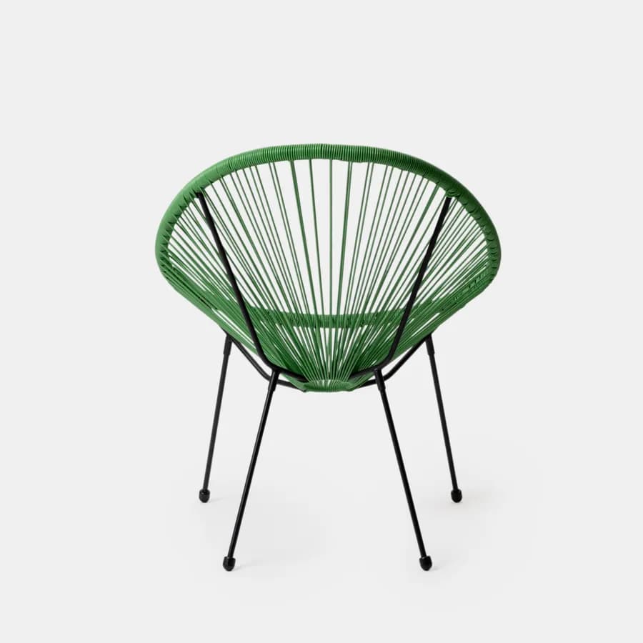 Set relax con 2 poltrone e tavolino rotondo 50 cm in metallo nero e corda verde - Kalimba