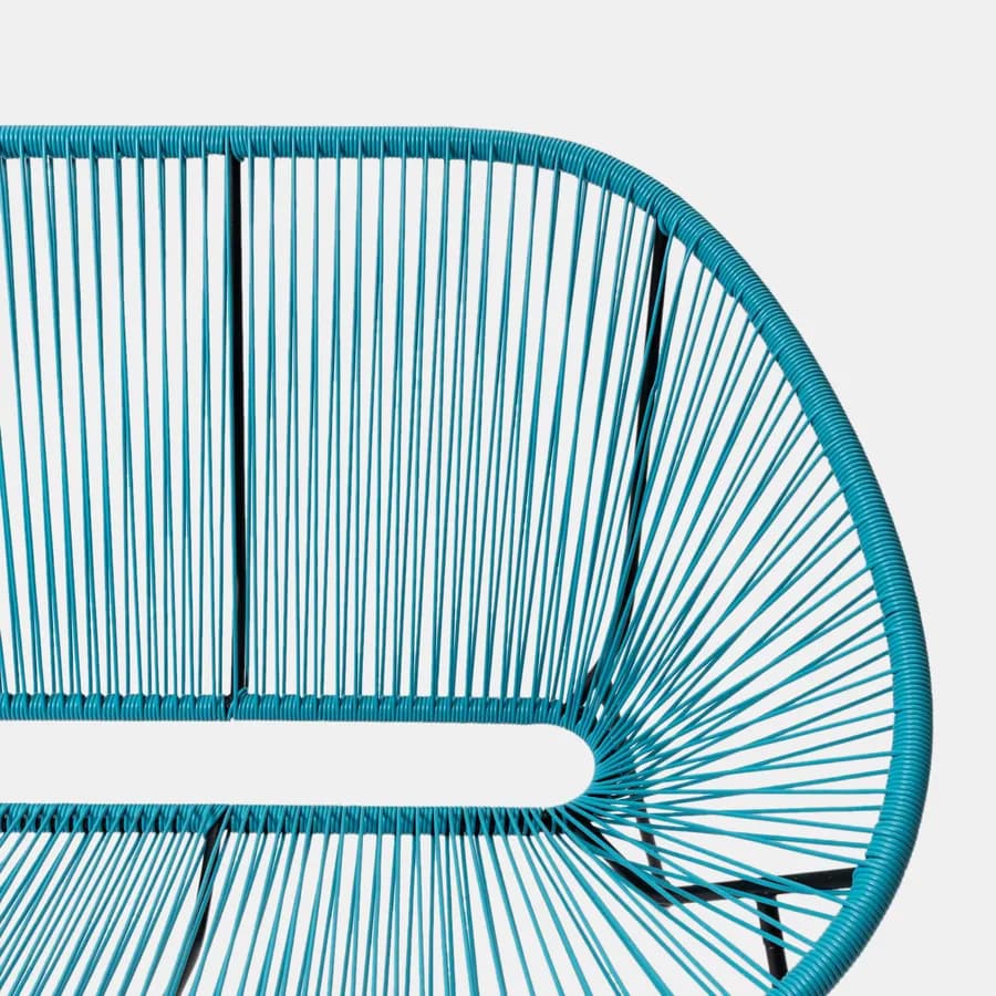 Set relax con divano 2 poltrone e tavolino 90x45 cm in metallo nero e corda azzurro - Kalimba