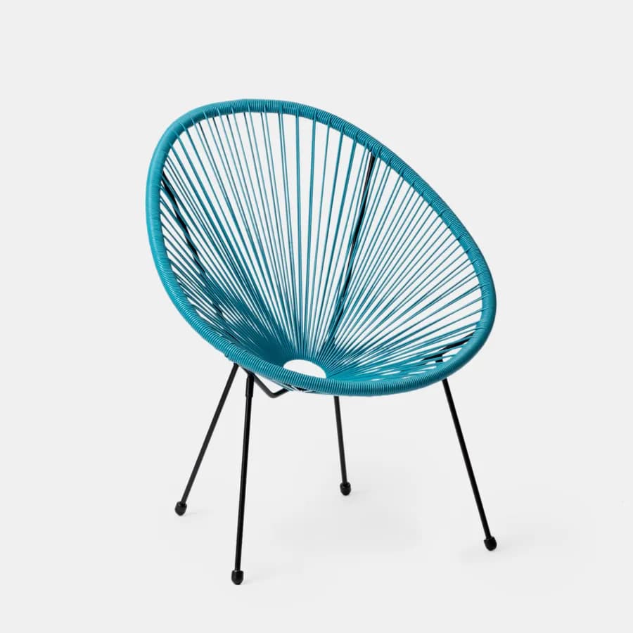 Set relax con divano 2 poltrone e tavolino 90x45 cm in metallo nero e corda azzurro - Kalimba