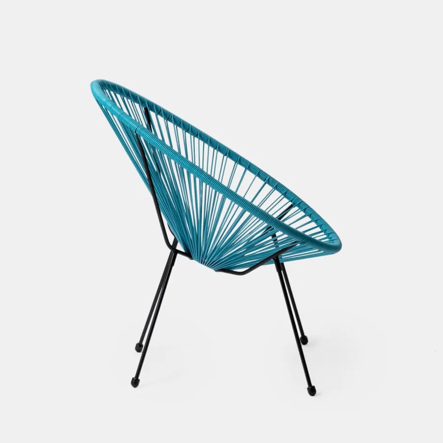 Set relax con divano 2 poltrone e tavolino 90x45 cm in metallo nero e corda azzurro - Kalimba