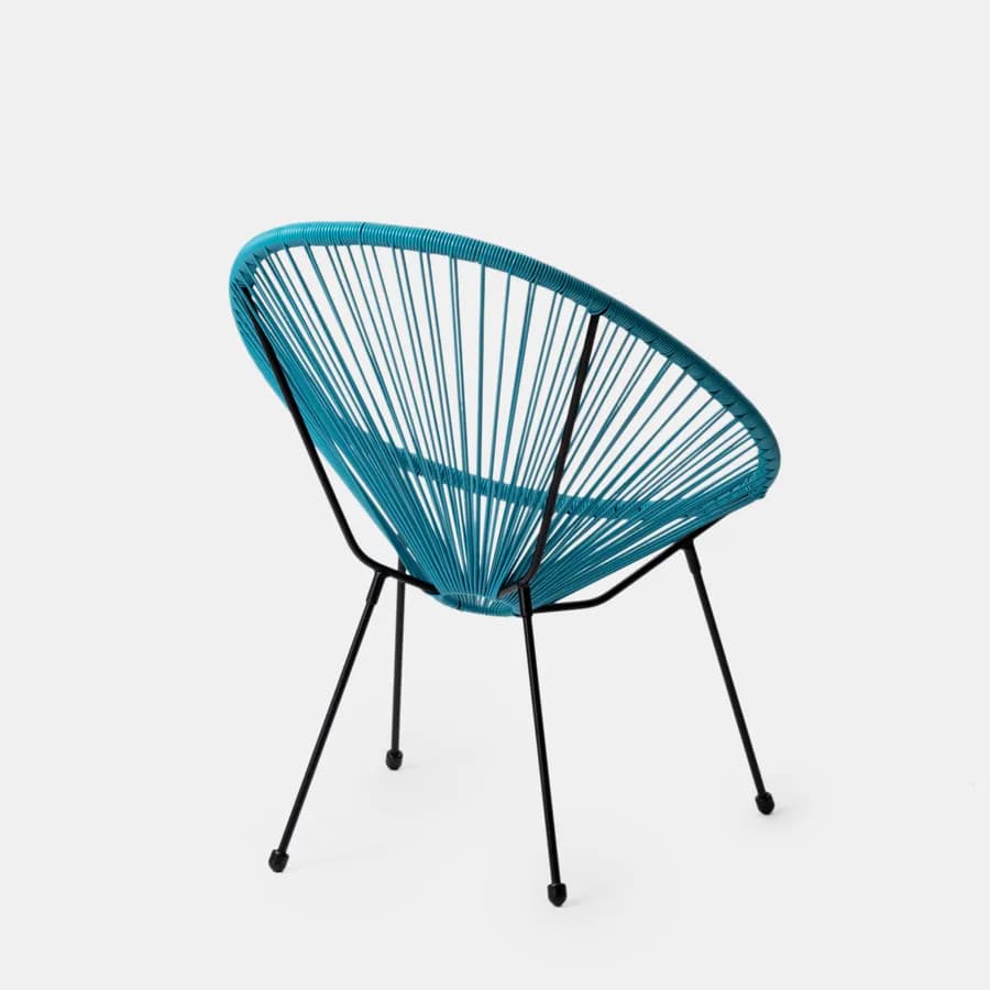 Set relax con divano 2 poltrone e tavolino 90x45 cm in metallo nero e corda azzurro - Kalimba