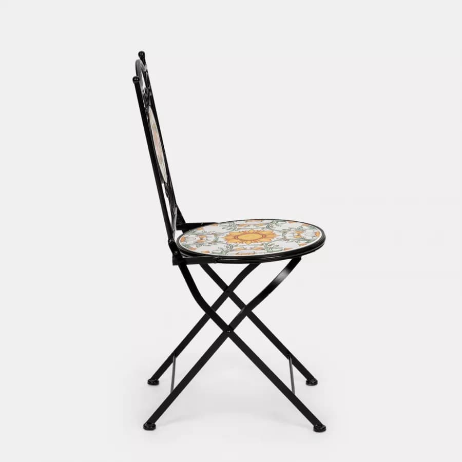 Set bistrot con tavolo rotondo 60 cm e 2 sedie con decorazione mosaico a fiori arancio - Otranto