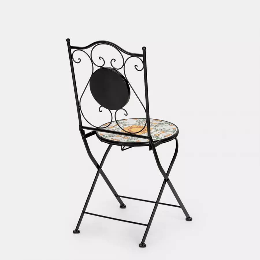 Set bistrot con tavolo rotondo 60 cm e 2 sedie con decorazione mosaico a fiori arancio - Otranto