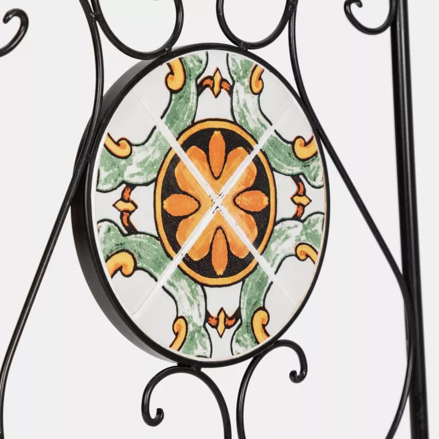 Set bistrot con tavolo rotondo 60 cm e 2 sedie con decorazione mosaico a fiori arancio - Otranto