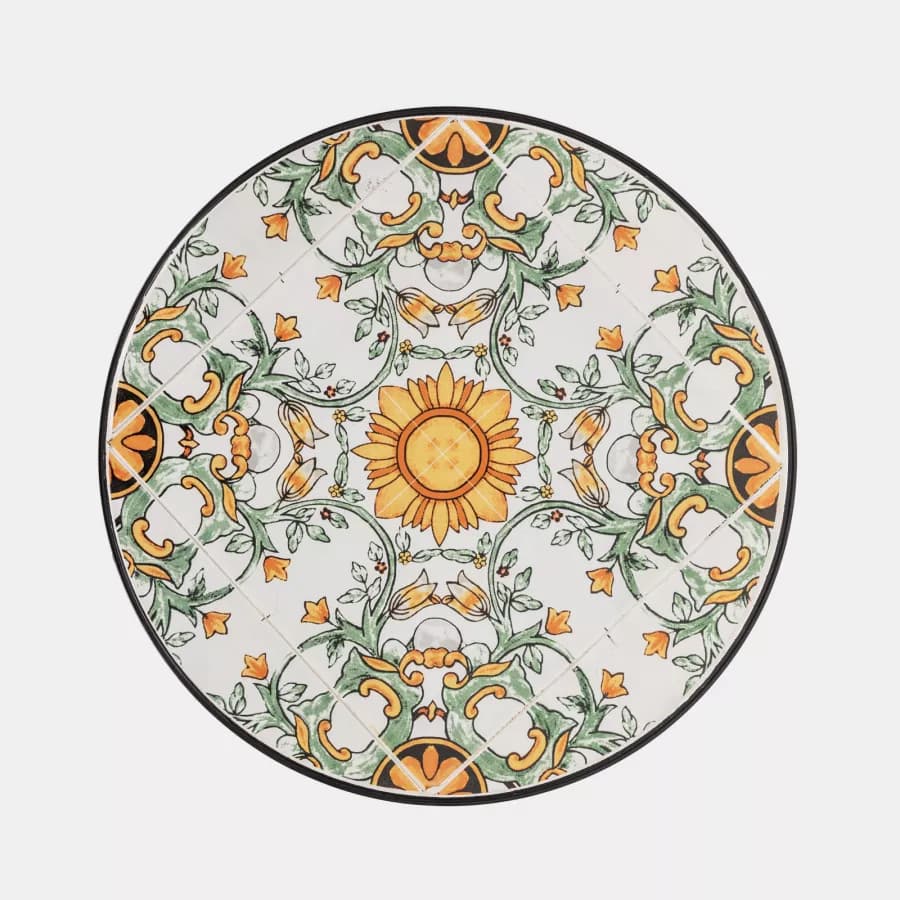 Set bistrot con tavolo rotondo 60 cm e 2 sedie con decorazione mosaico a fiori arancio - Otranto