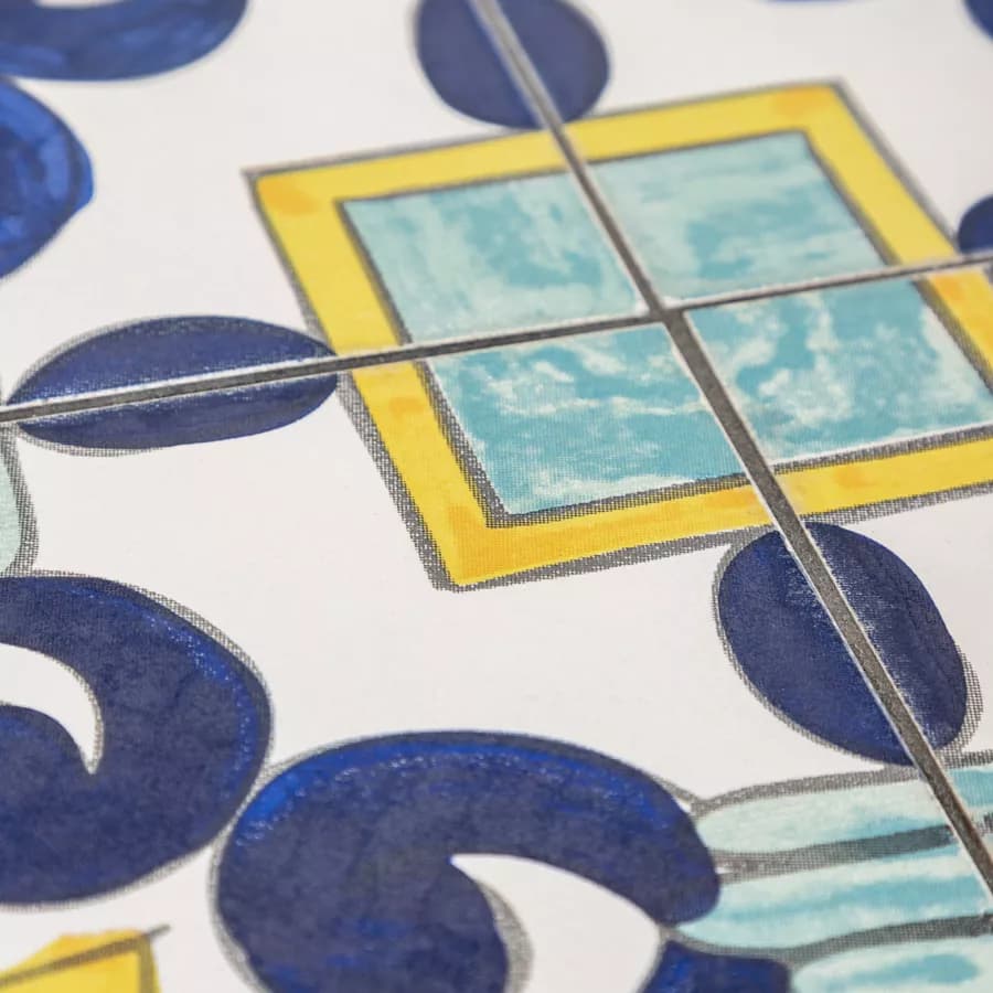 Set bistrot con tavolo rotondo 60 cm e 2 sedie con decorazione mosaico a fiori blu - Otranto