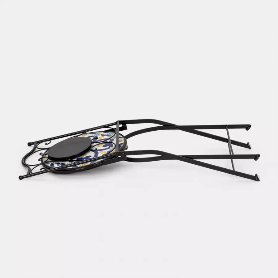 Set bistrot con tavolo rotondo 60 cm e 2 sedie con decorazione mosaico a fiori blu - Otranto