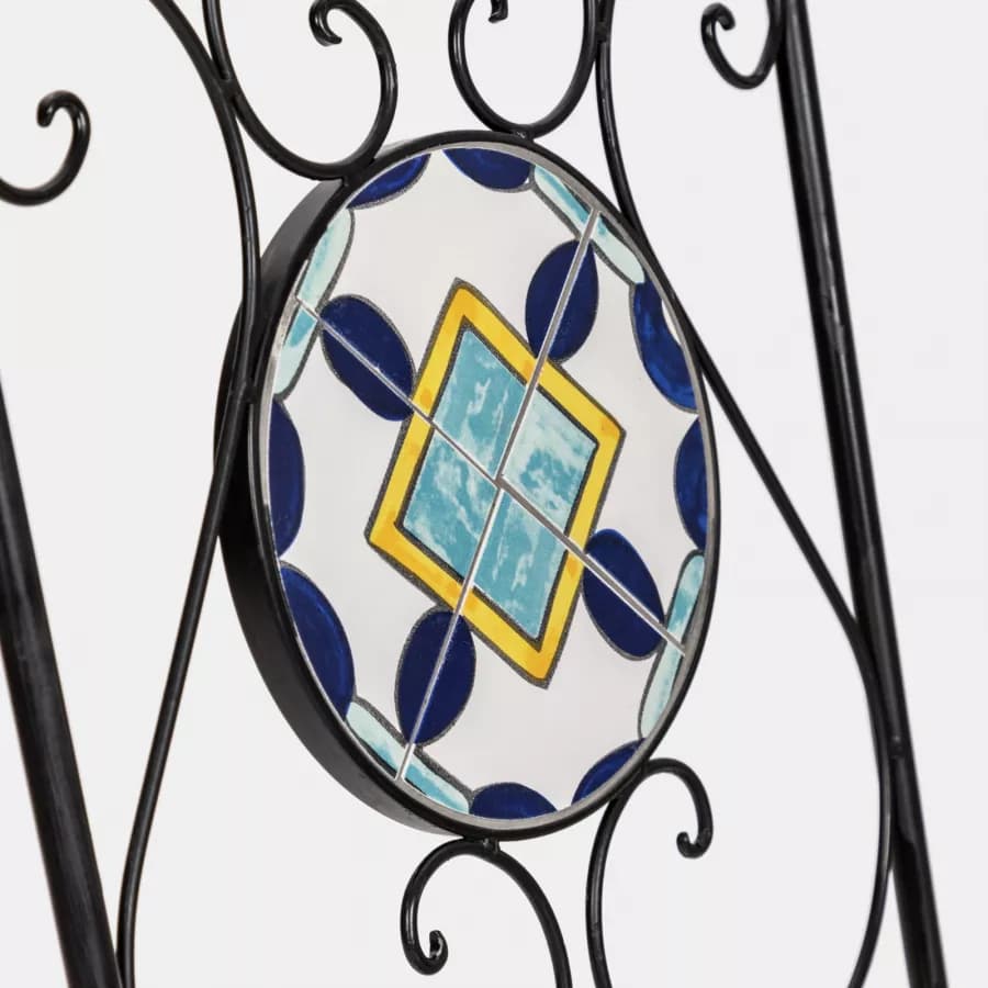 Set bistrot con tavolo rotondo 60 cm e 2 sedie con decorazione mosaico a fiori blu - Otranto