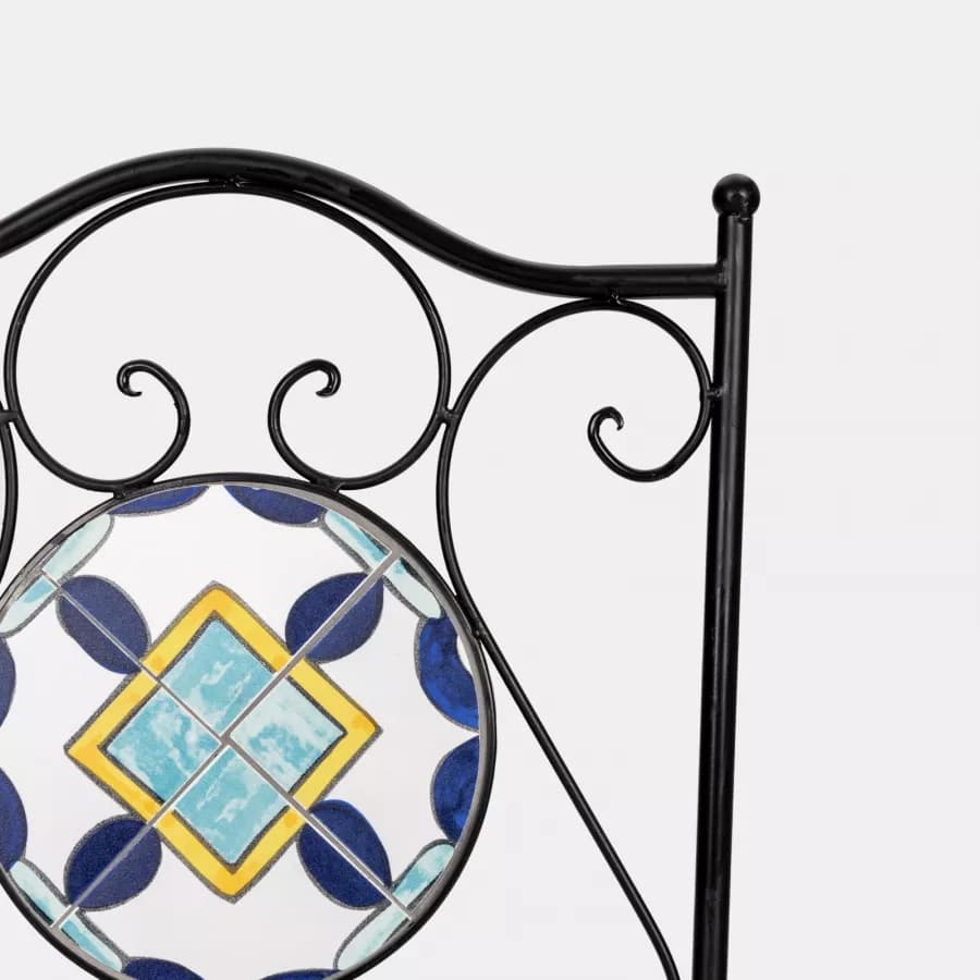 Set bistrot con tavolo rotondo 60 cm e 2 sedie con decorazione mosaico a fiori blu - Otranto