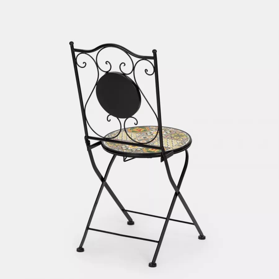 Set bistrot con tavolo rotondo 60 cm e 2 sedie con decorazione mosaico a fiori toni del verde - Otranto