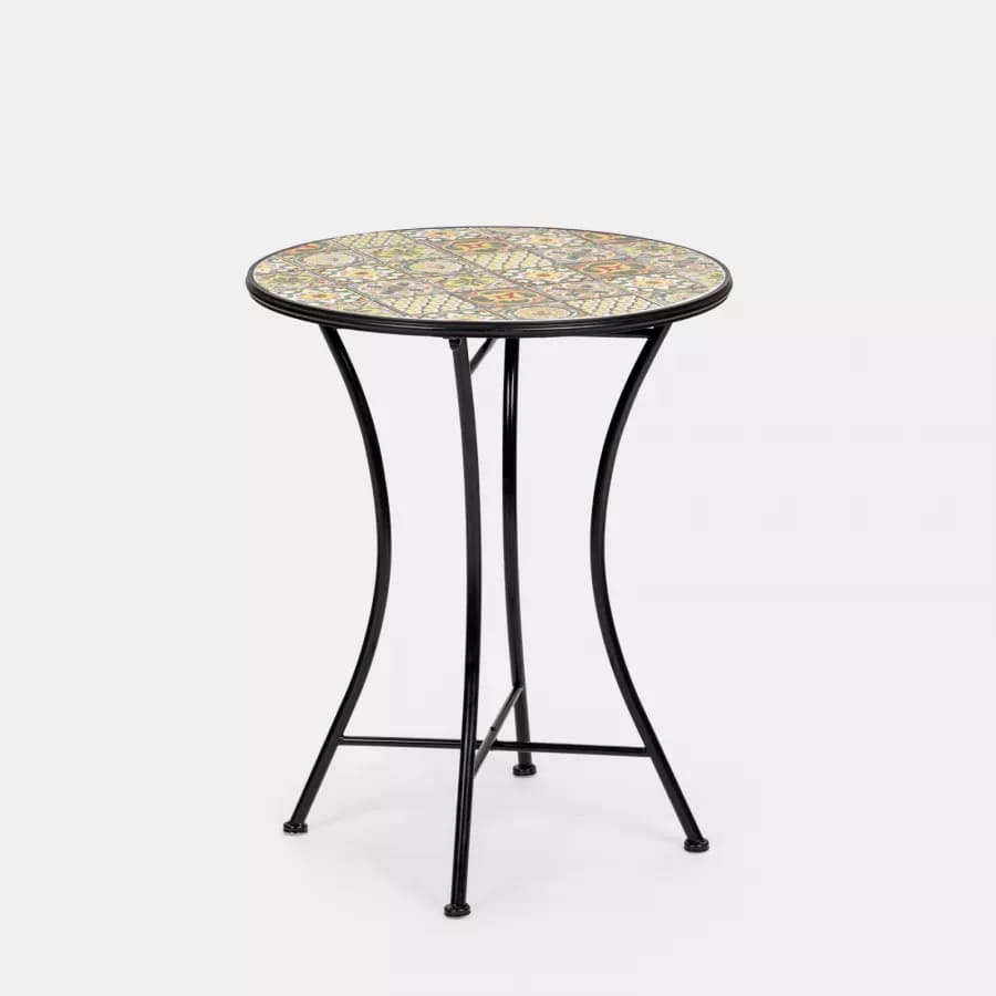 Set bistrot con tavolo rotondo 60 cm e 2 sedie con decorazione mosaico a fiori toni del verde - Otranto