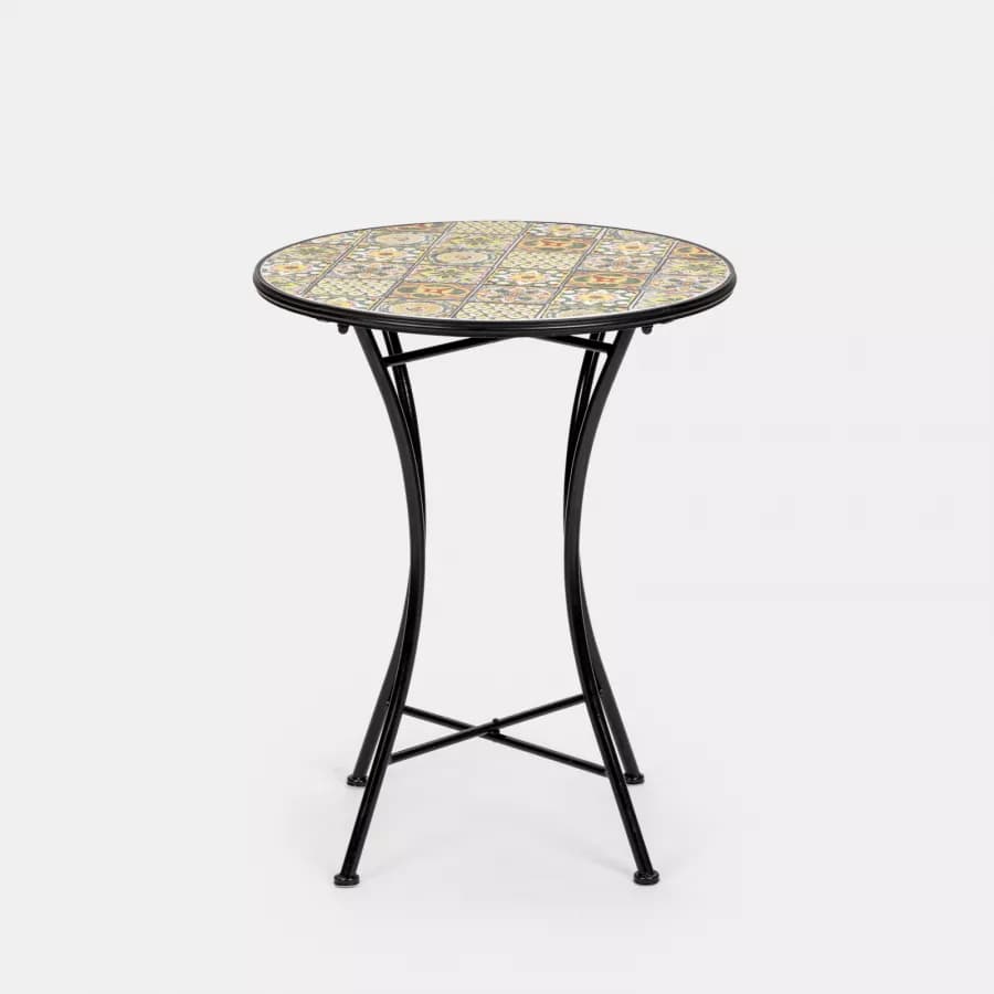 Set bistrot con tavolo rotondo 60 cm e 2 sedie con decorazione mosaico a fiori toni del verde - Otranto