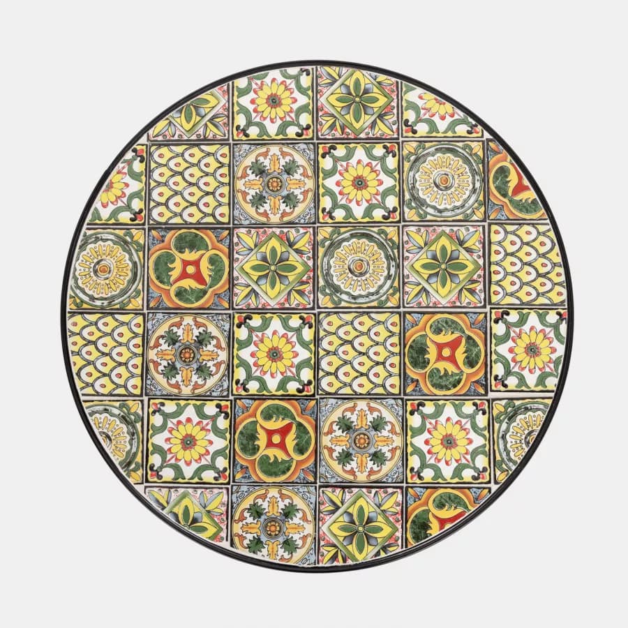 Set bistrot con tavolo rotondo 60 cm e 2 sedie con decorazione mosaico a fiori toni del verde - Otranto