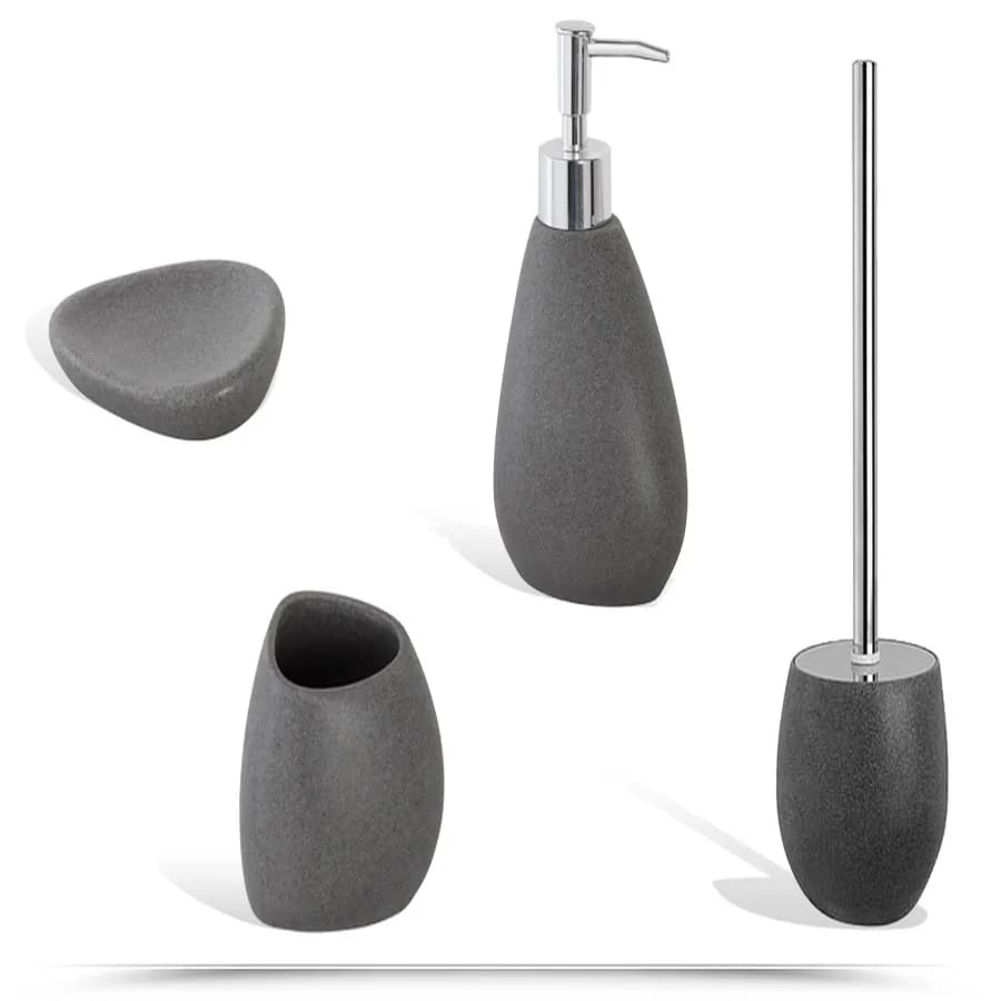 Set 4 accessori da bagno da appoggio antracite effetto pietra